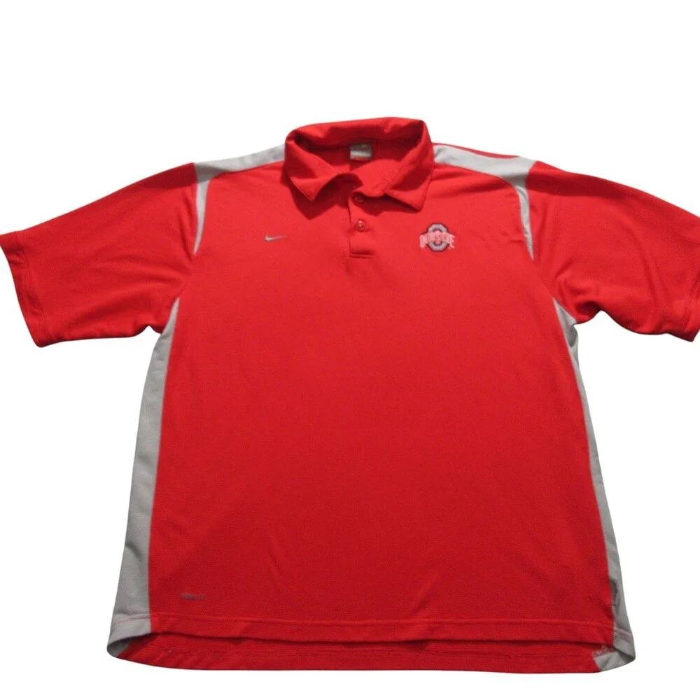 Nike Mens Polo‎ Shirt Oklahoma State XL Red Stretch 100% Polyester Logo